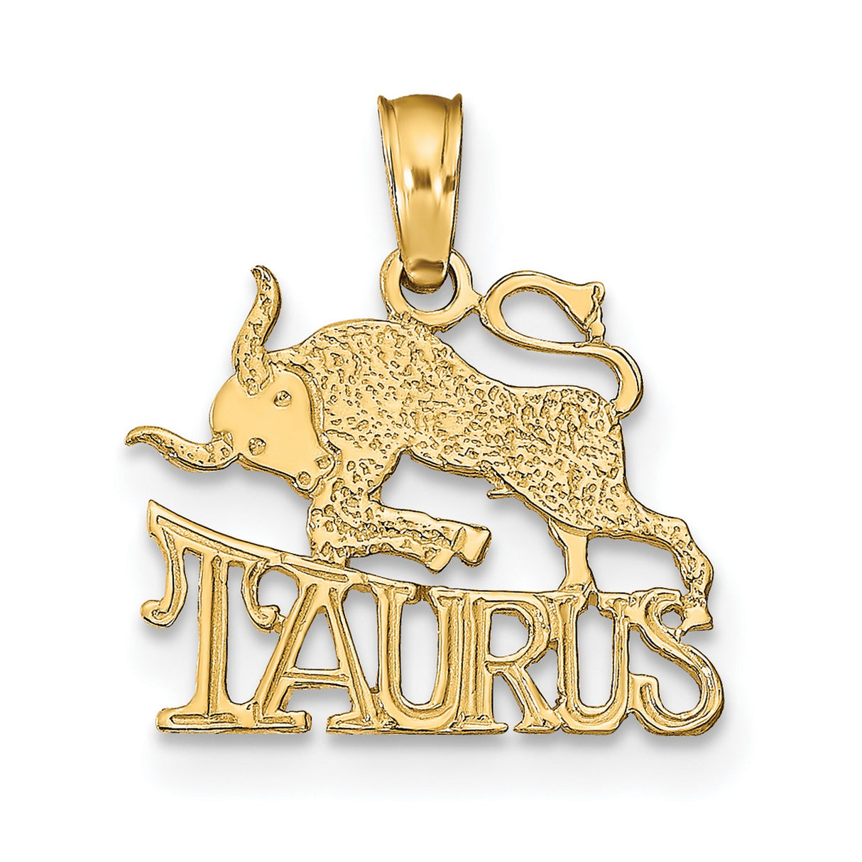 14k Yellow Gold Taurus Pendant with Bull Symbol and Zodiac Text Charm