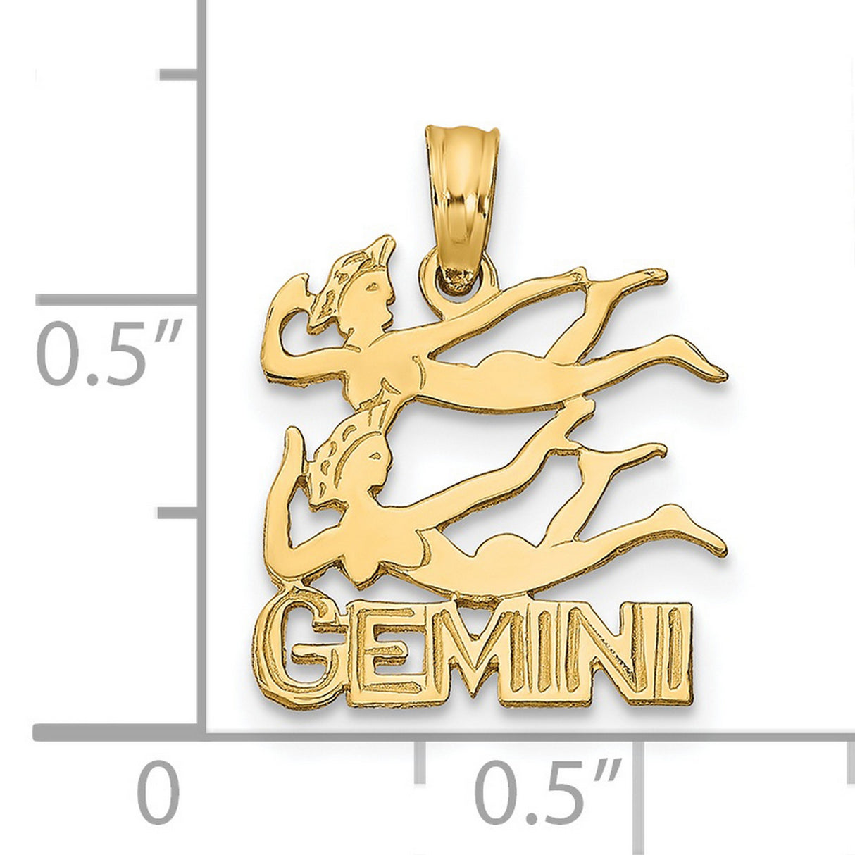 14k Yellow Gold Gemini Zodiac Pendant with Twin Figures and Gemini Lettering