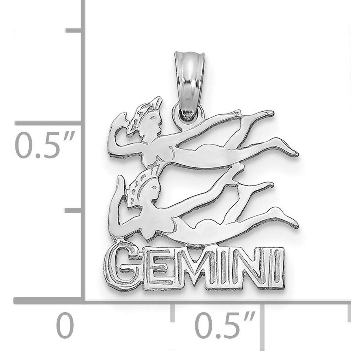 14k White Gold Gemini Zodiac Pendant with Twin Figures and Gemini Engraving