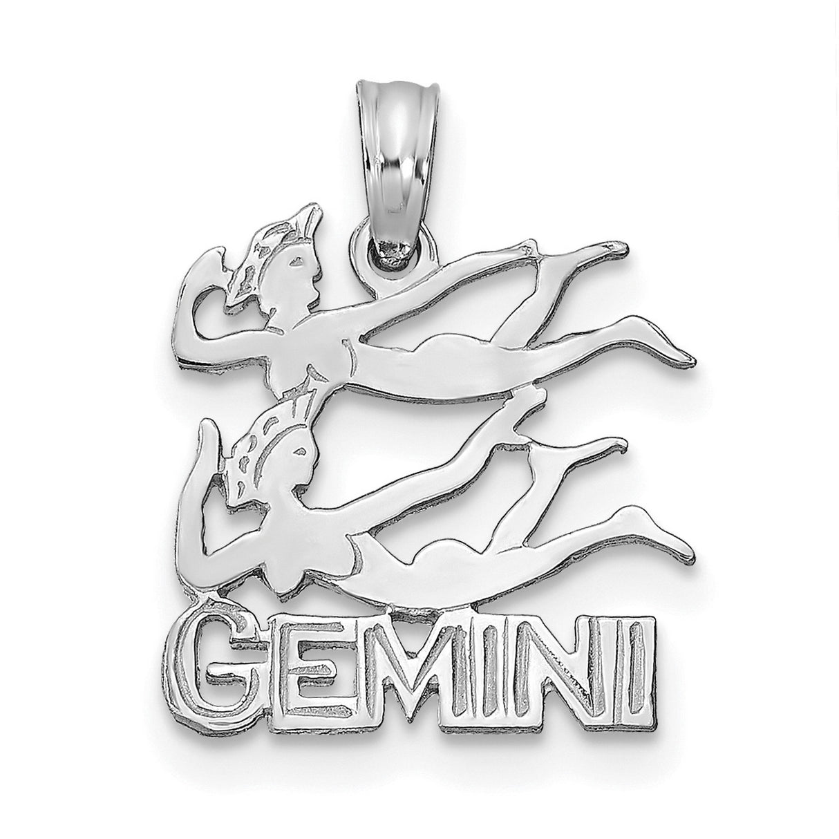 14k White Gold Gemini Zodiac Pendant with Twin Figures and Gemini Engraving
