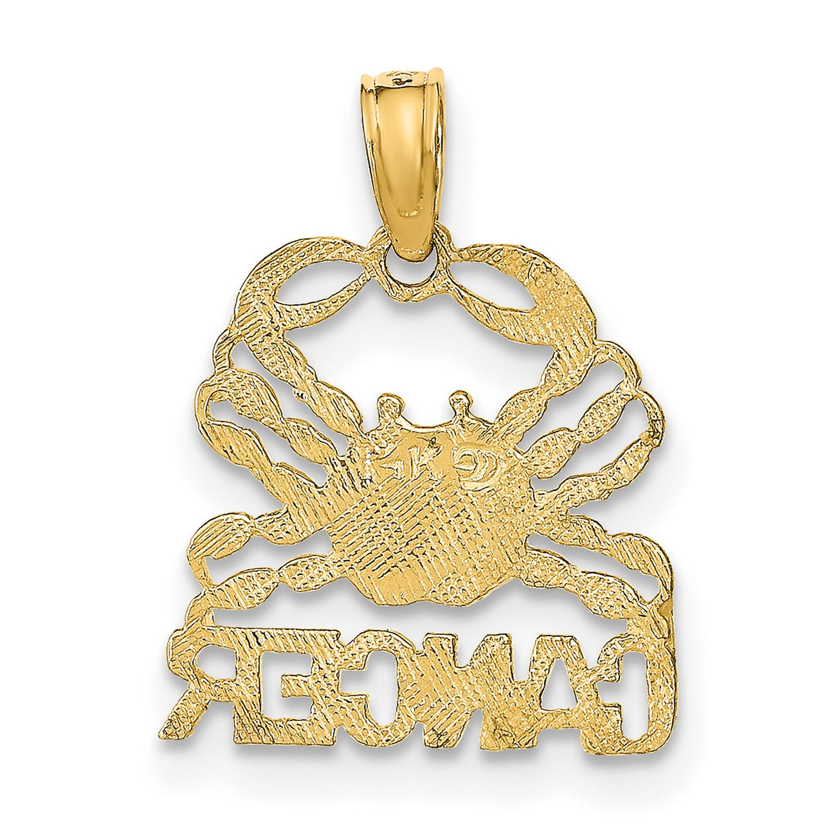 Cancer Word And Crab Zodiac Symbol Charm Pendant in Real 14k Yellow Gold