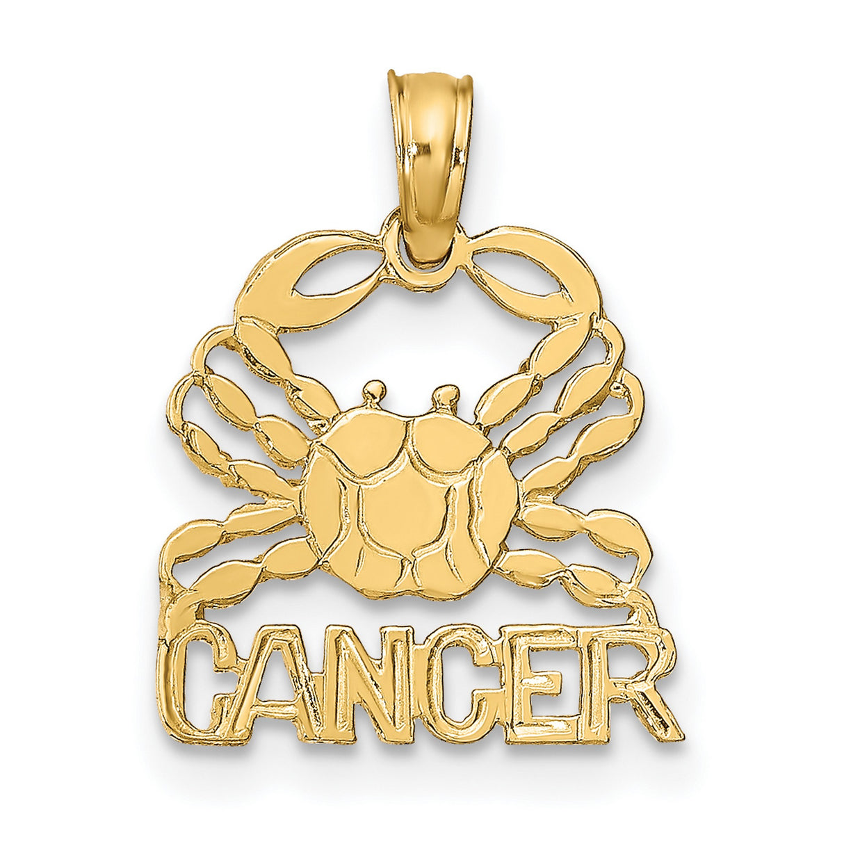 Cancer Word And Crab Zodiac Symbol Charm Pendant in Real 14k Yellow Gold