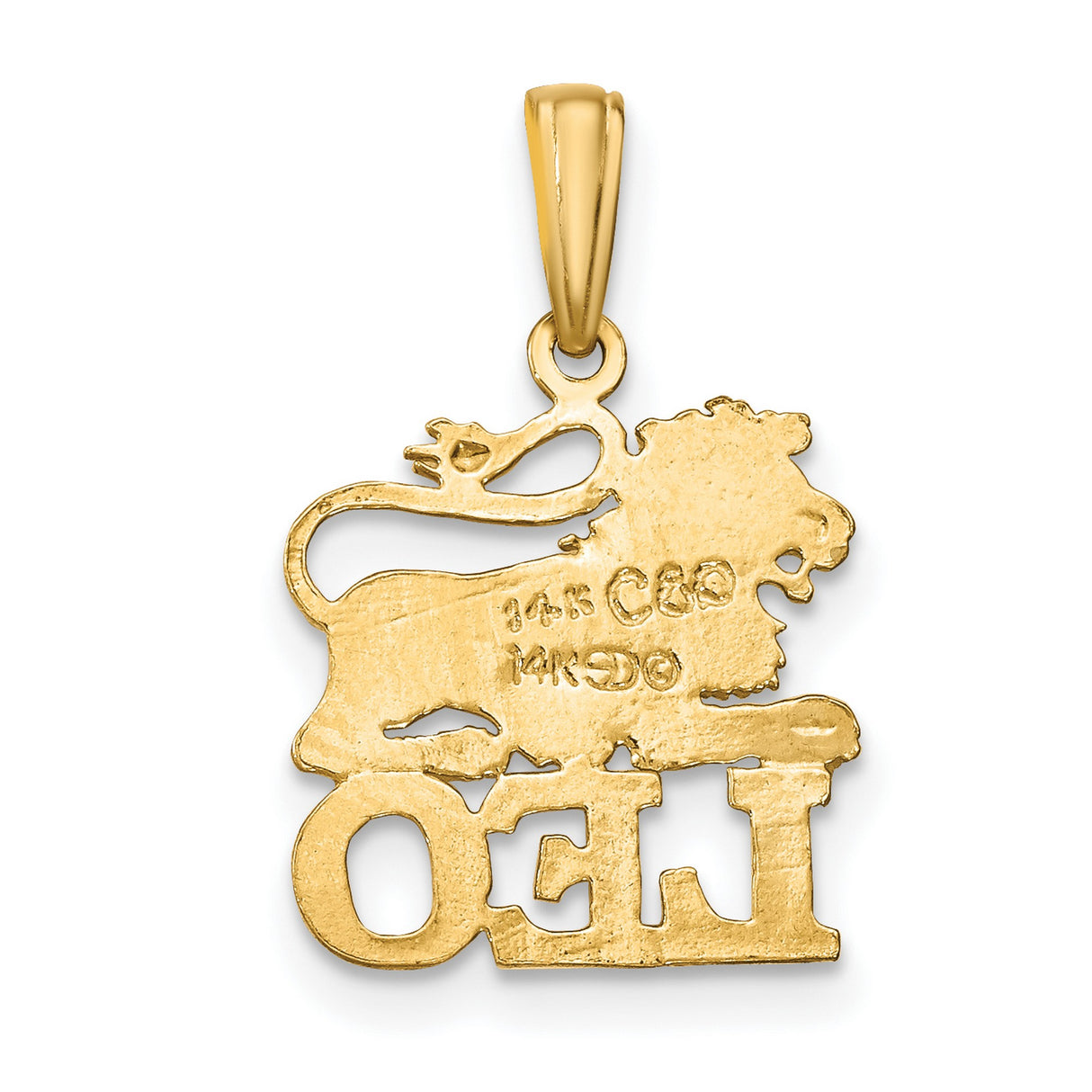 14k Yellow Gold Leo Zodiac Pendant with Detailed Lion Symbol and LEO Word
