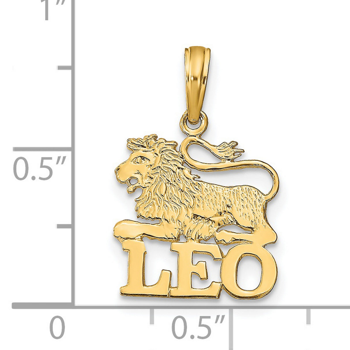 14k Yellow Gold Leo Zodiac Pendant with Detailed Lion Symbol and LEO Word
