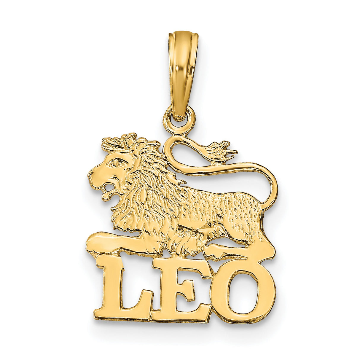 14k Yellow Gold Leo Zodiac Pendant with Detailed Lion Symbol and LEO Word