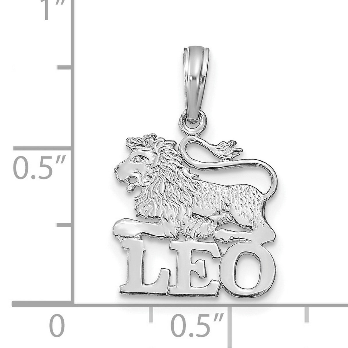 14k White Gold Leo Pendant with Bold Lettering and Lion Zodiac Design