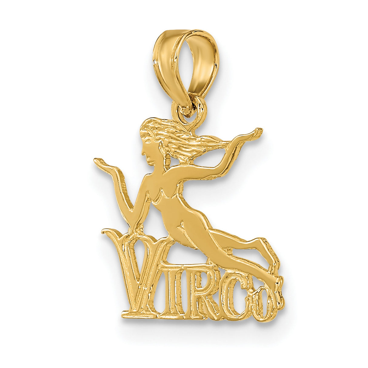 14k Yellow Gold Virgo Zodiac Pendant with Female Figure Symbolizing Wisdom and Purity