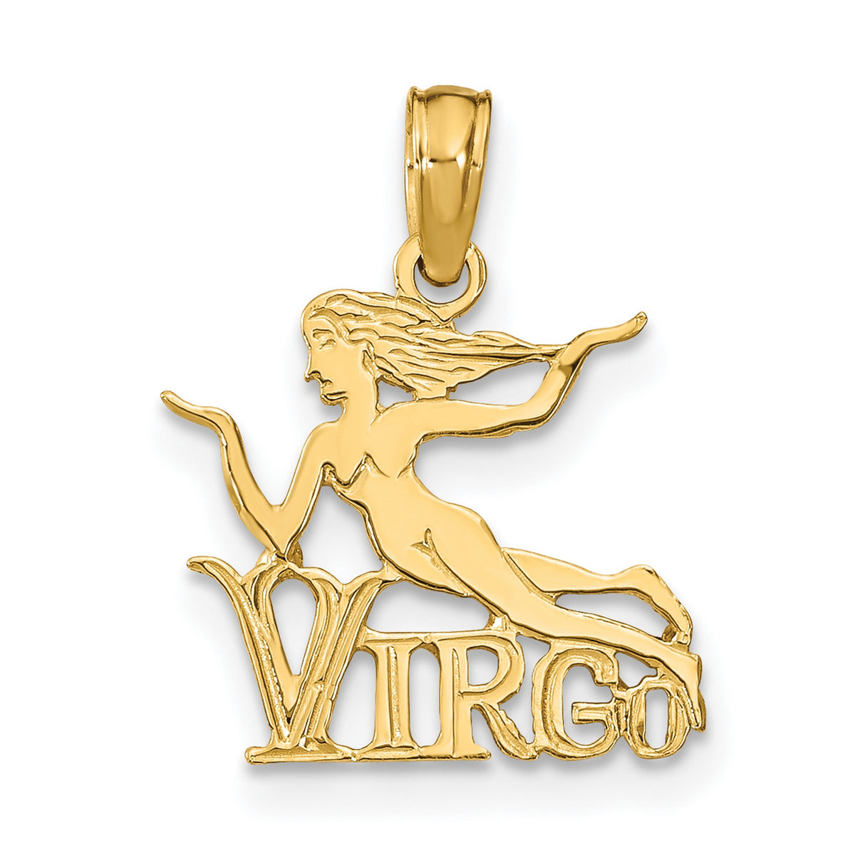 14k Yellow Gold Virgo Zodiac Pendant with Female Figure Symbolizing Wisdom and Purity