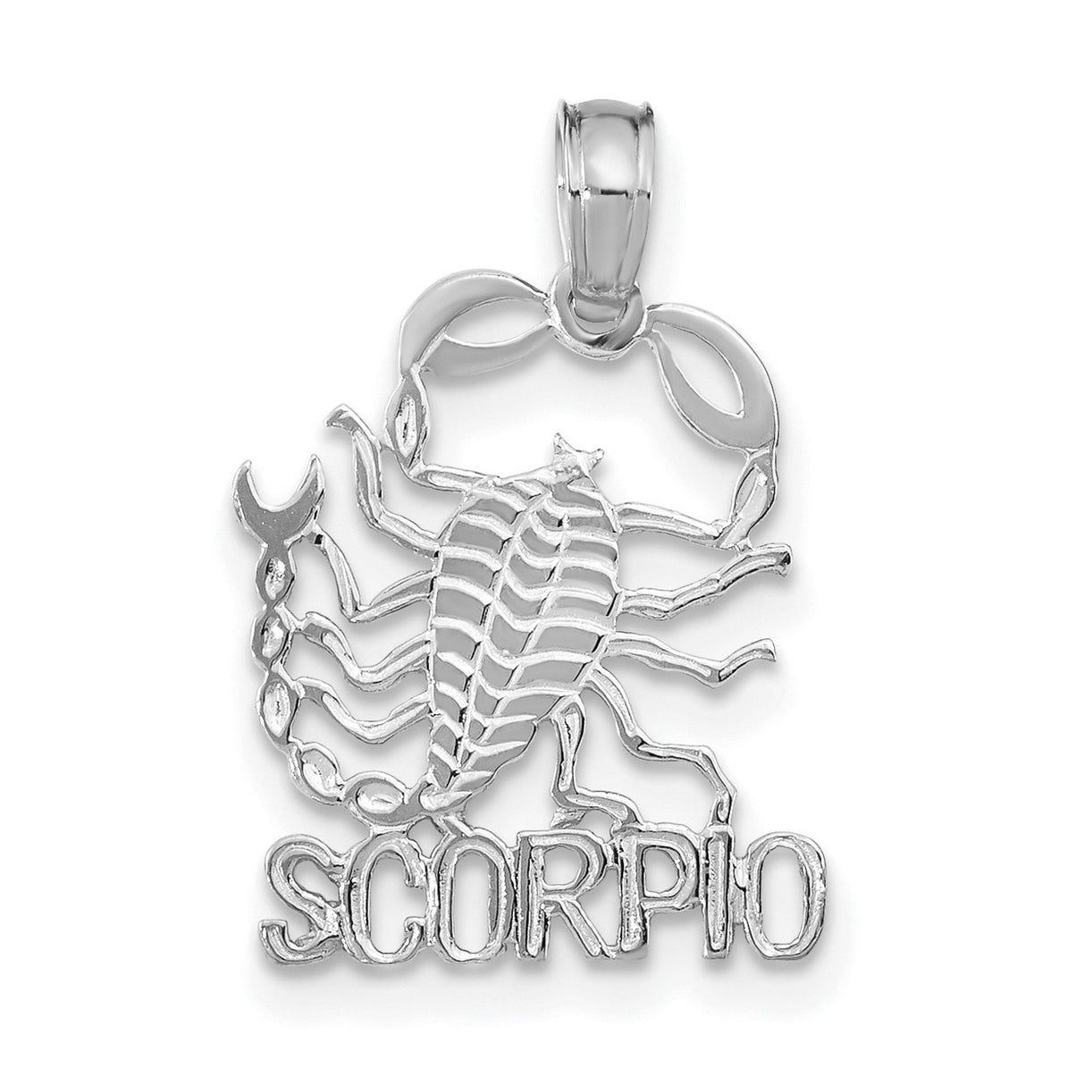 14k White Gold Scorpio Zodiac Pendant with Scorpion Design and Horoscope Symbol