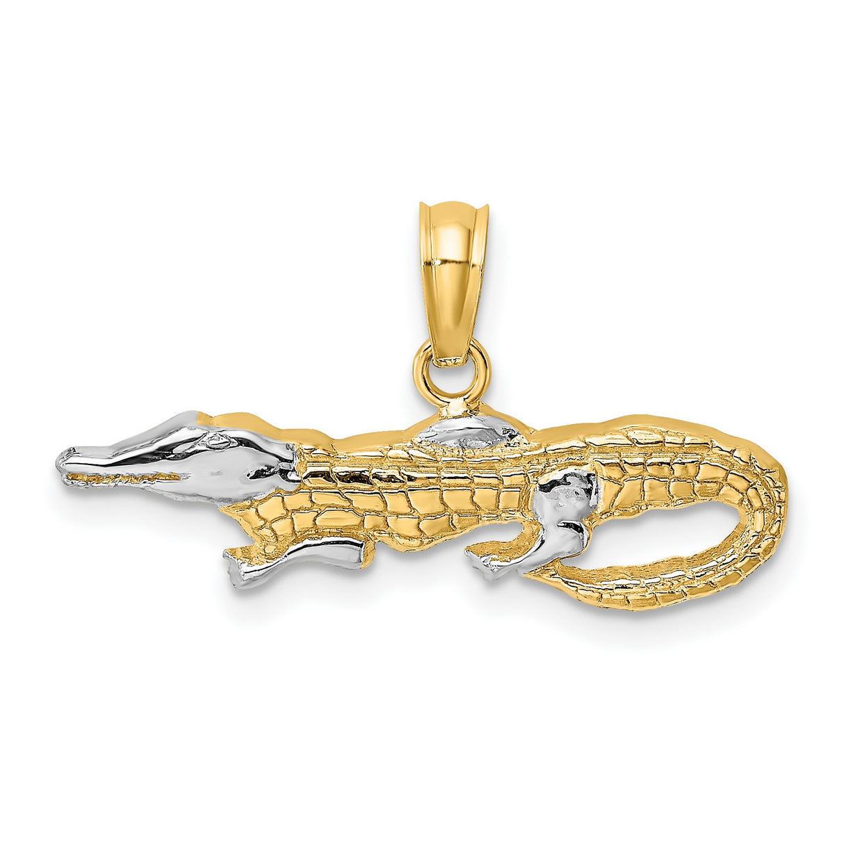 14k Multi-Tone Gold Alligator Pendant, Realistic Reptile Charm, Wildlife Theme