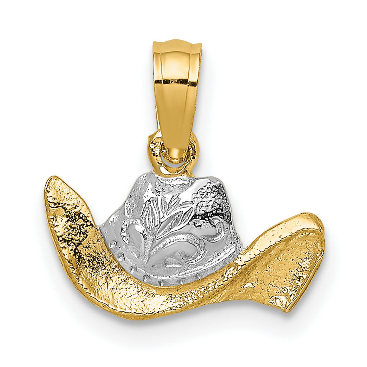 14k Multi-Tone Gold Cowboy Hat Pendant with Western Scroll Detail, Country Style Jewelry
