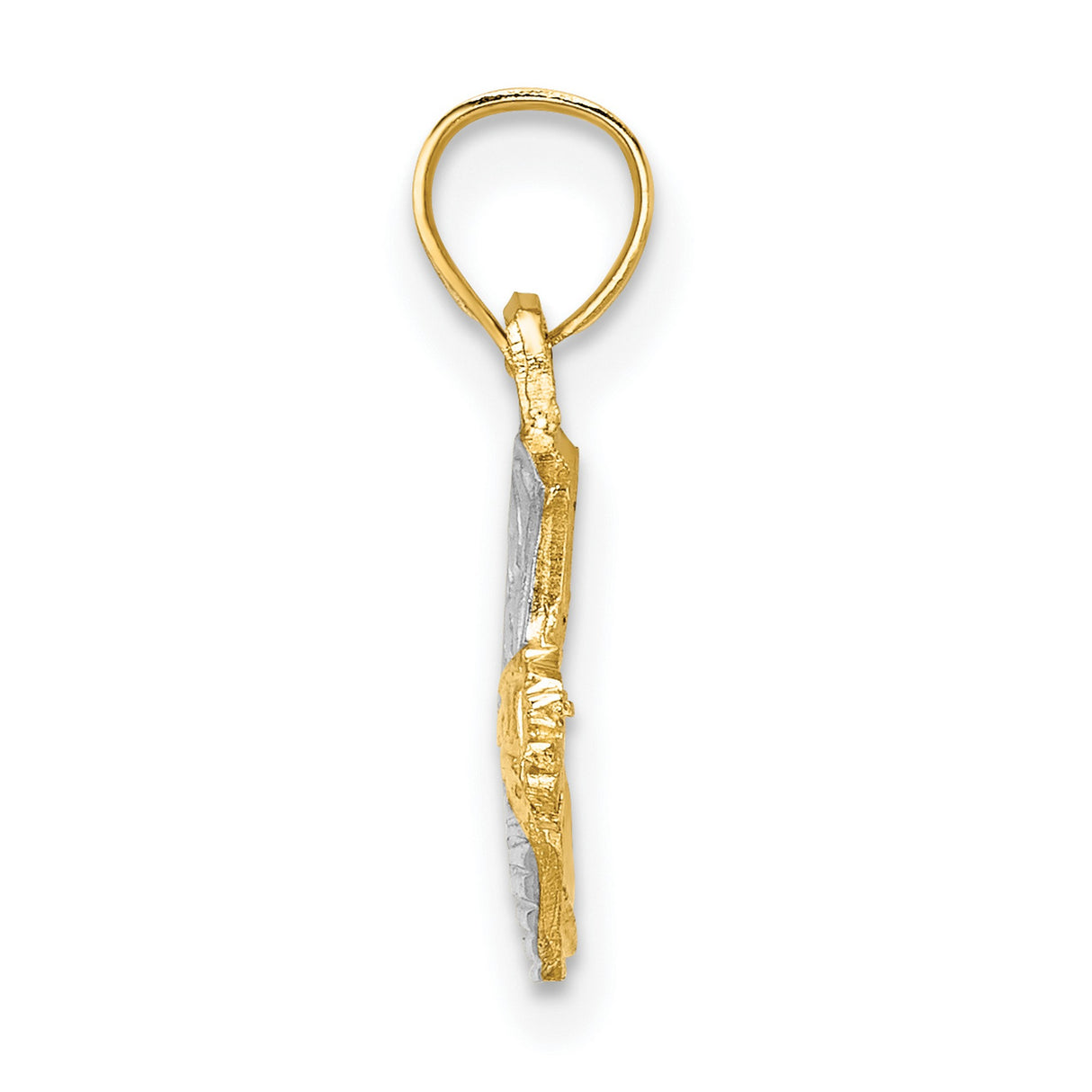 14k Multi-Tone Gold Cowboy Boot Pendant with Rhodium Accents and Western Scrollwork