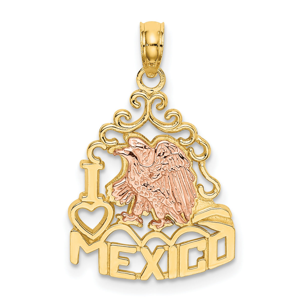 14k Two-Tone Gold Mexico Pendant with Rose Gold Eagle, Unisex Latin Heritage Jewelry
