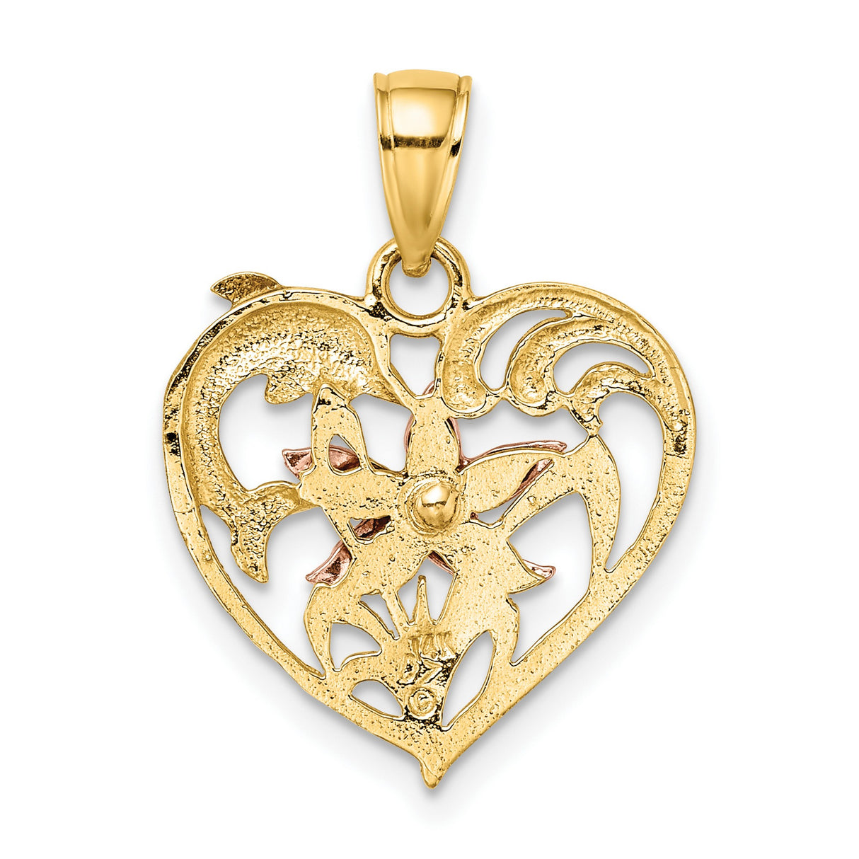 14k Multi-Tone Gold Heart Pendant with Dolphin, Starfish, and Wave Design