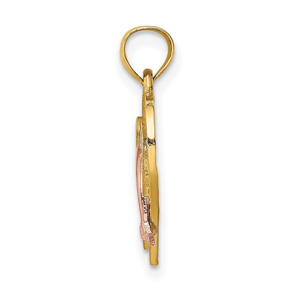 14k Two-Tone Gold Dolphin Pendant with Heart and Ocean Wave Design for Women