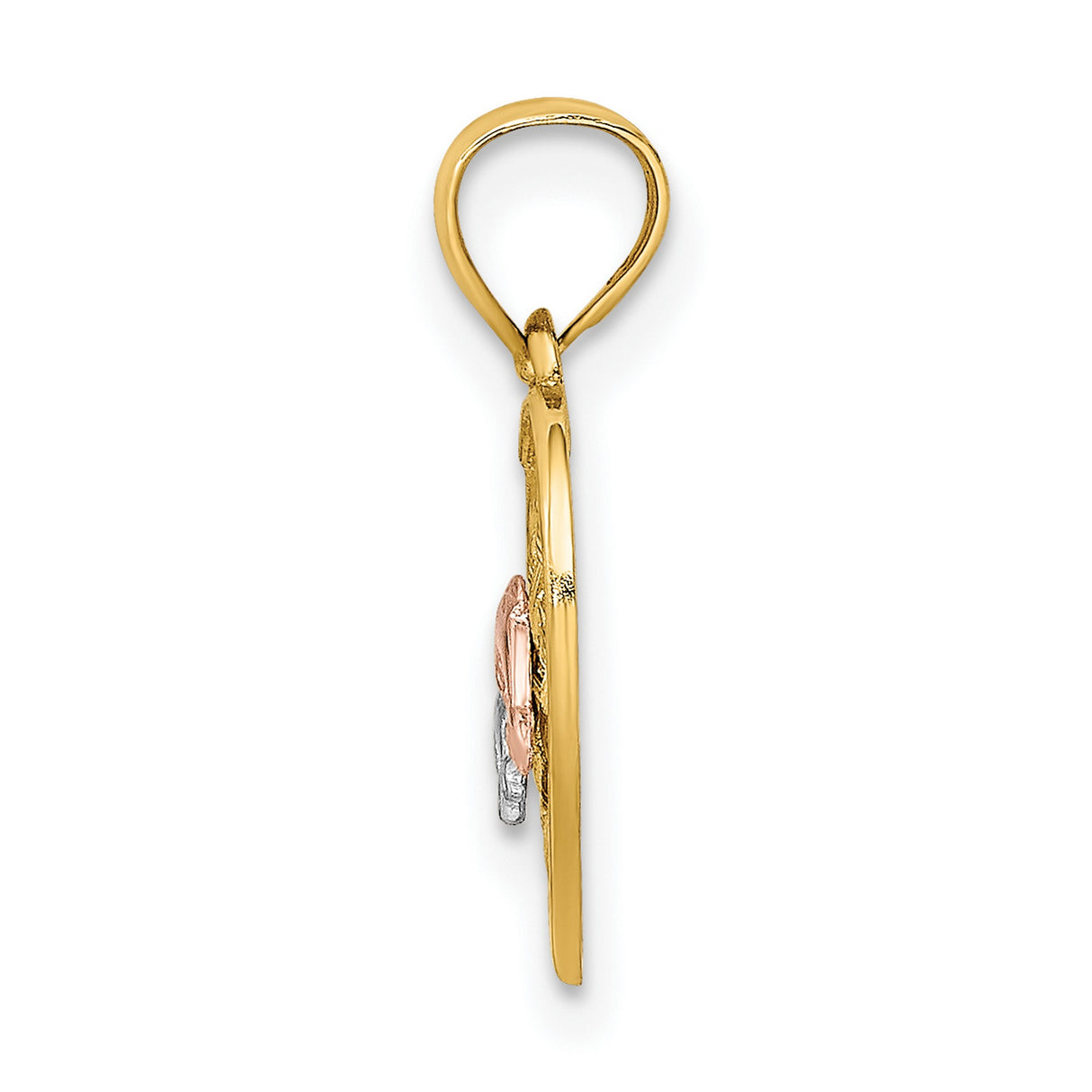 14k Two-Tone Gold Heart Pendant with Rose and White Gold Dolphins, Nautical Ocean Theme