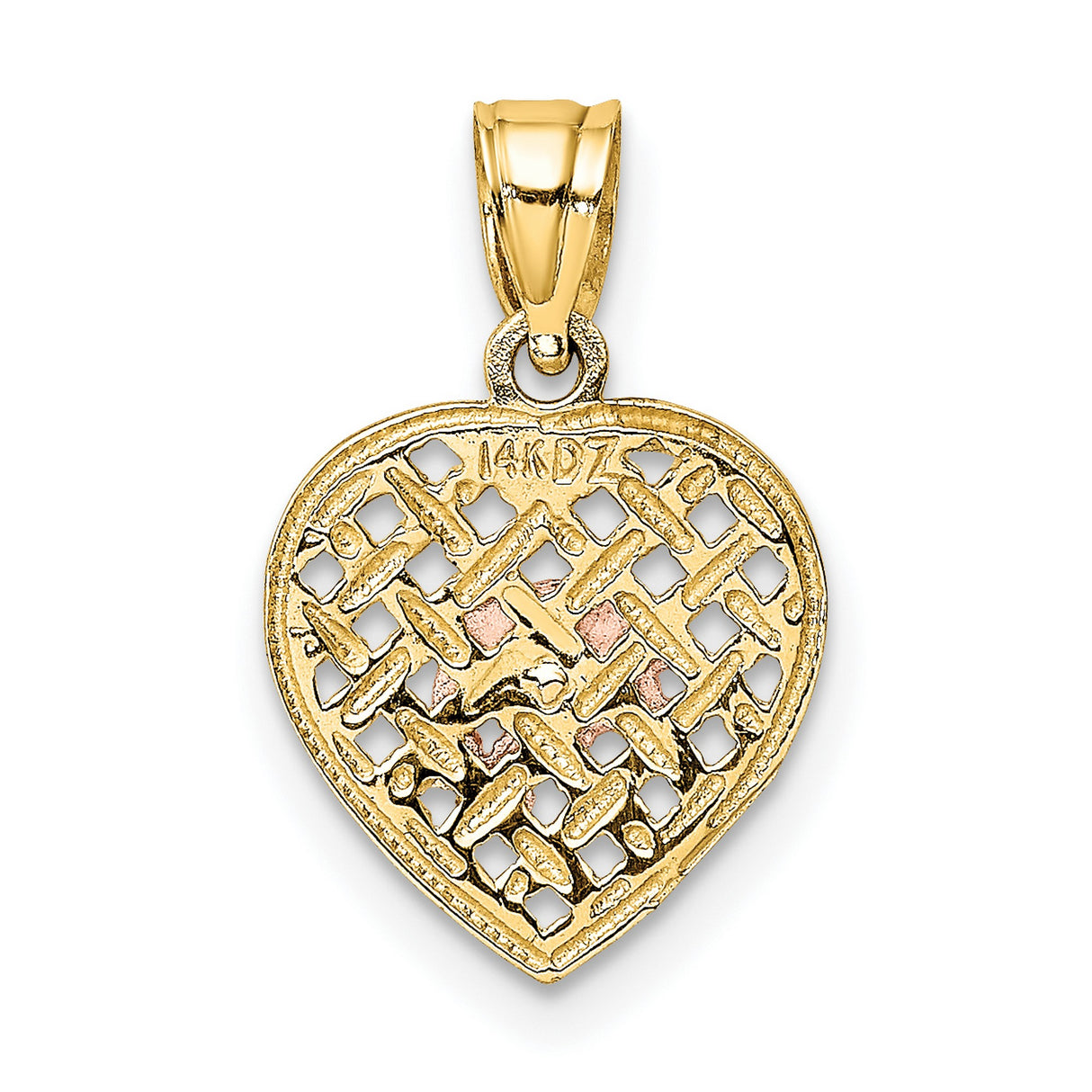 14k Two-Tone Gold Heart Pendant with Rose and White Gold Dolphins, Nautical Ocean Theme