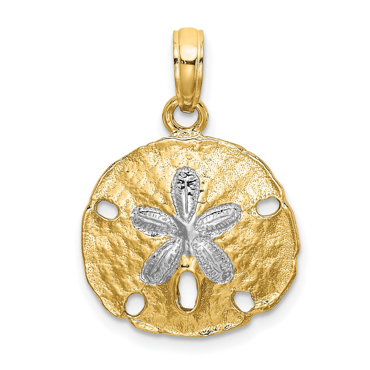 14k Two-Tone Gold Sand Dollar Pendant, Coastal Nautical Theme for Women