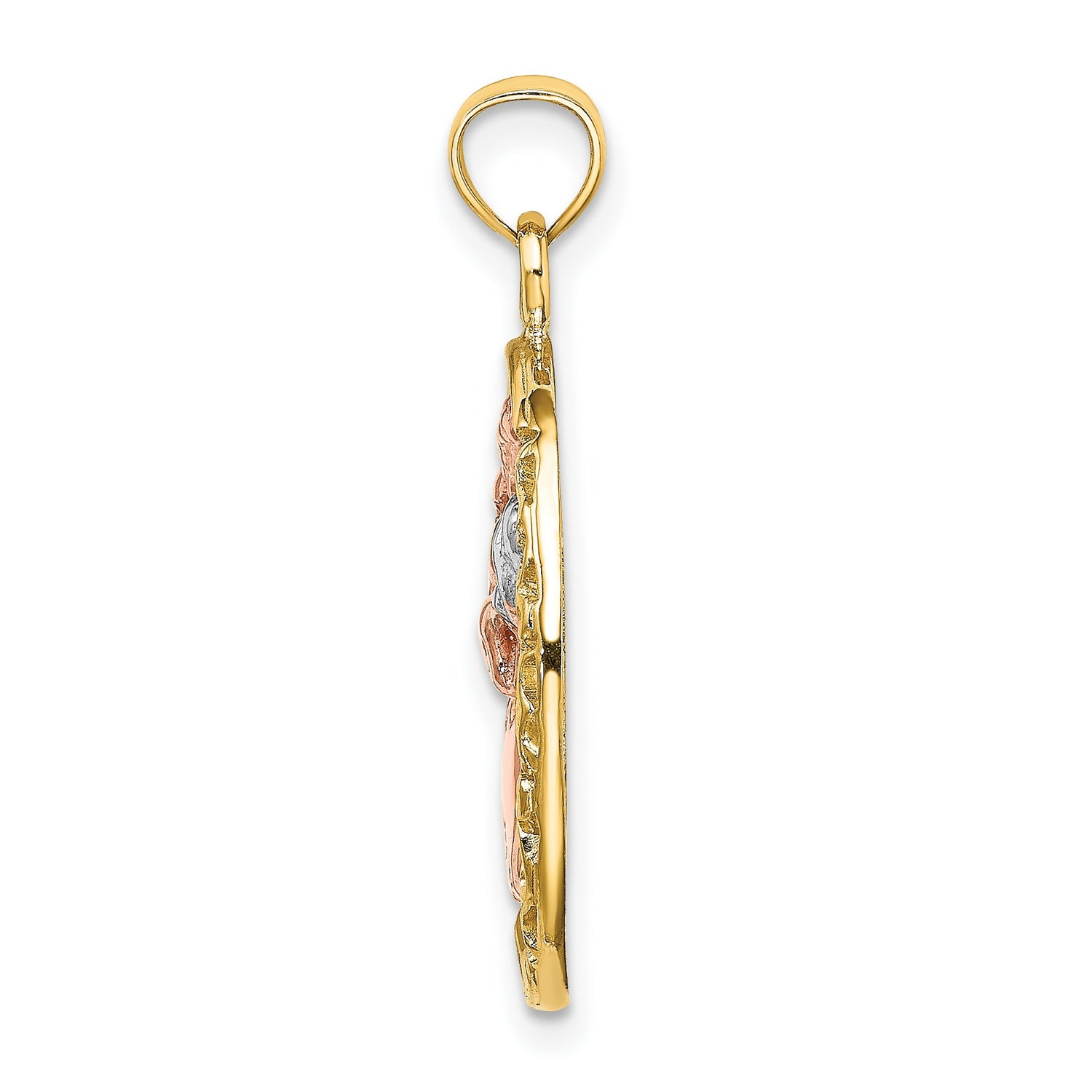 14k Two-Tone Gold Pendant with Kneeling Mother and Infant in Floral Oval Frame