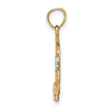 14k Two-Tone Gold Pendant with #1 Mom and Floral Accents in Rose and White Gold