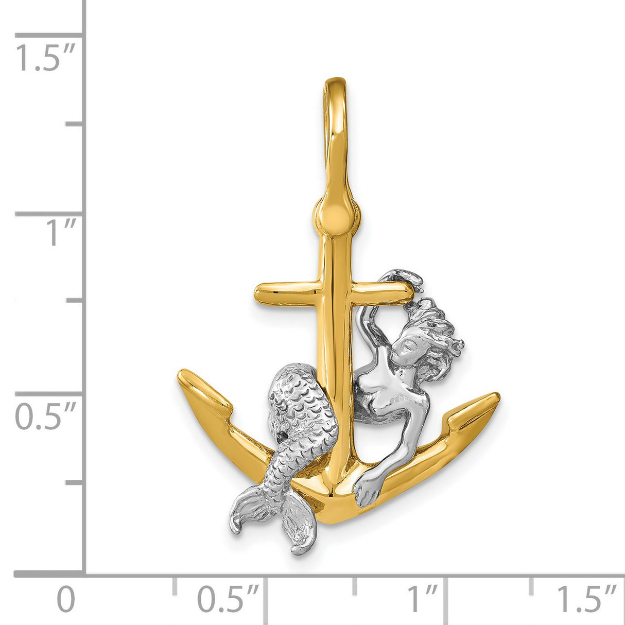 14k Two-Tone Gold Mermaid Anchor Pendant, Nautical Ocean Fantasy Theme