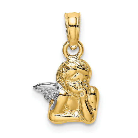14k Two-Tone Gold Angel Pendant with Cherub Figure, Spiritual Religious Jewelry