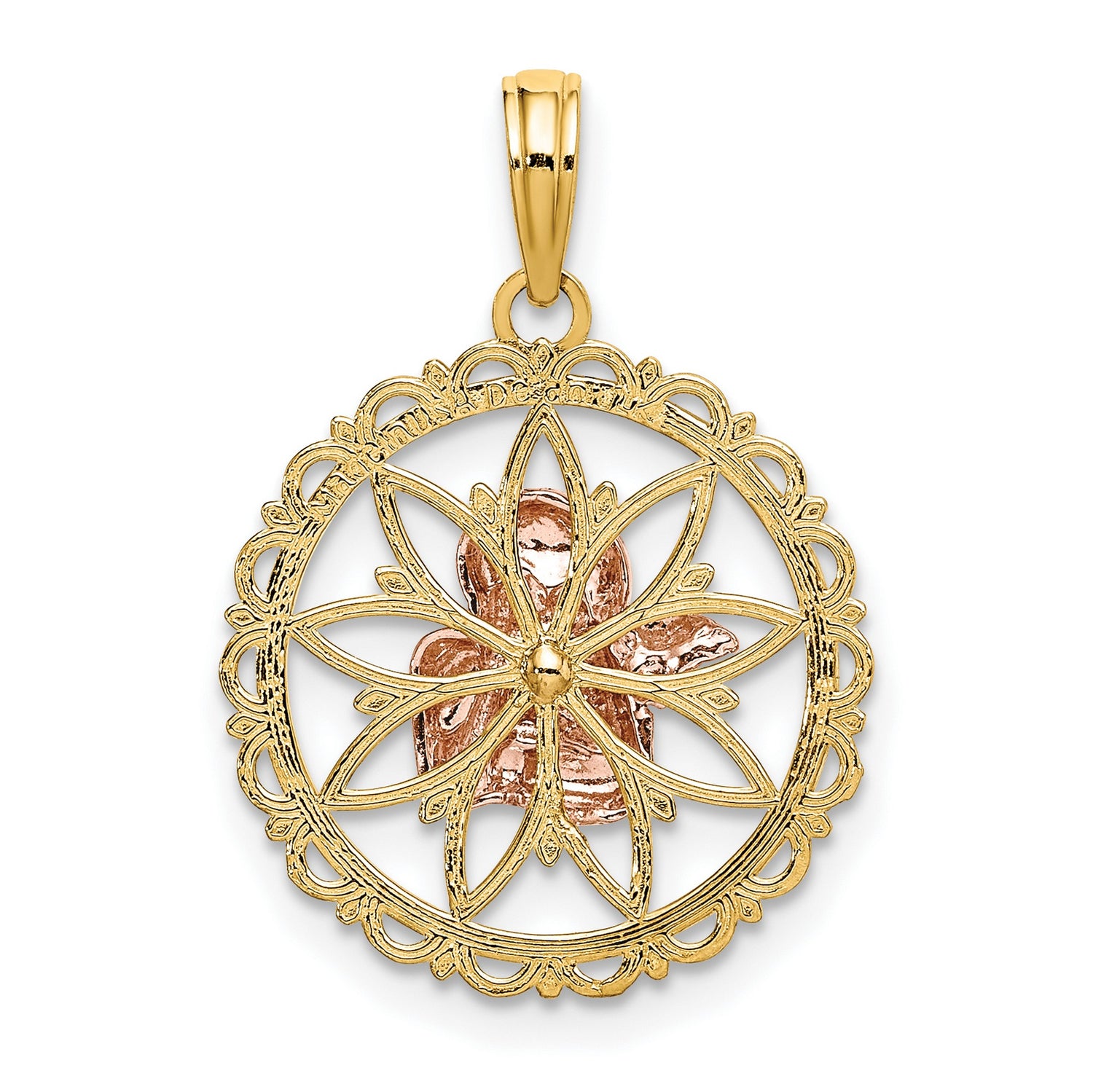 14k Two-Tone Gold Angel Pendant with Rose Gold Cherub and White Gold Wings