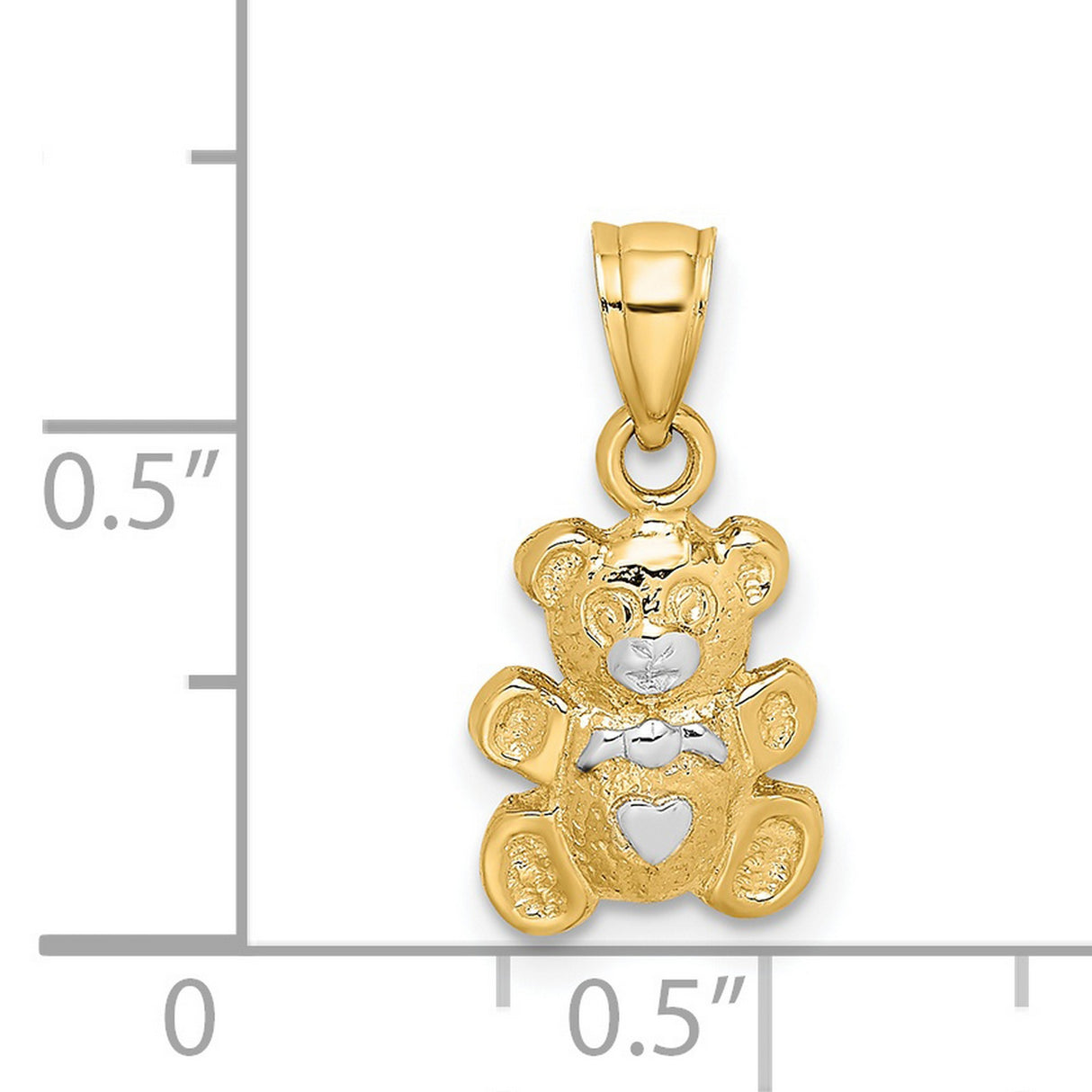14k Two-Tone Gold Teddy Bear Pendant with Heart and Bowtie Detail, Cute Animal Charm for Women