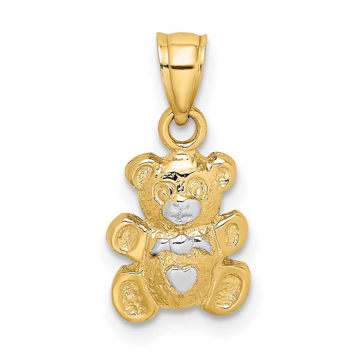 14k Two-Tone Gold Teddy Bear Pendant with Heart and Bowtie Detail, Cute Animal Charm for Women