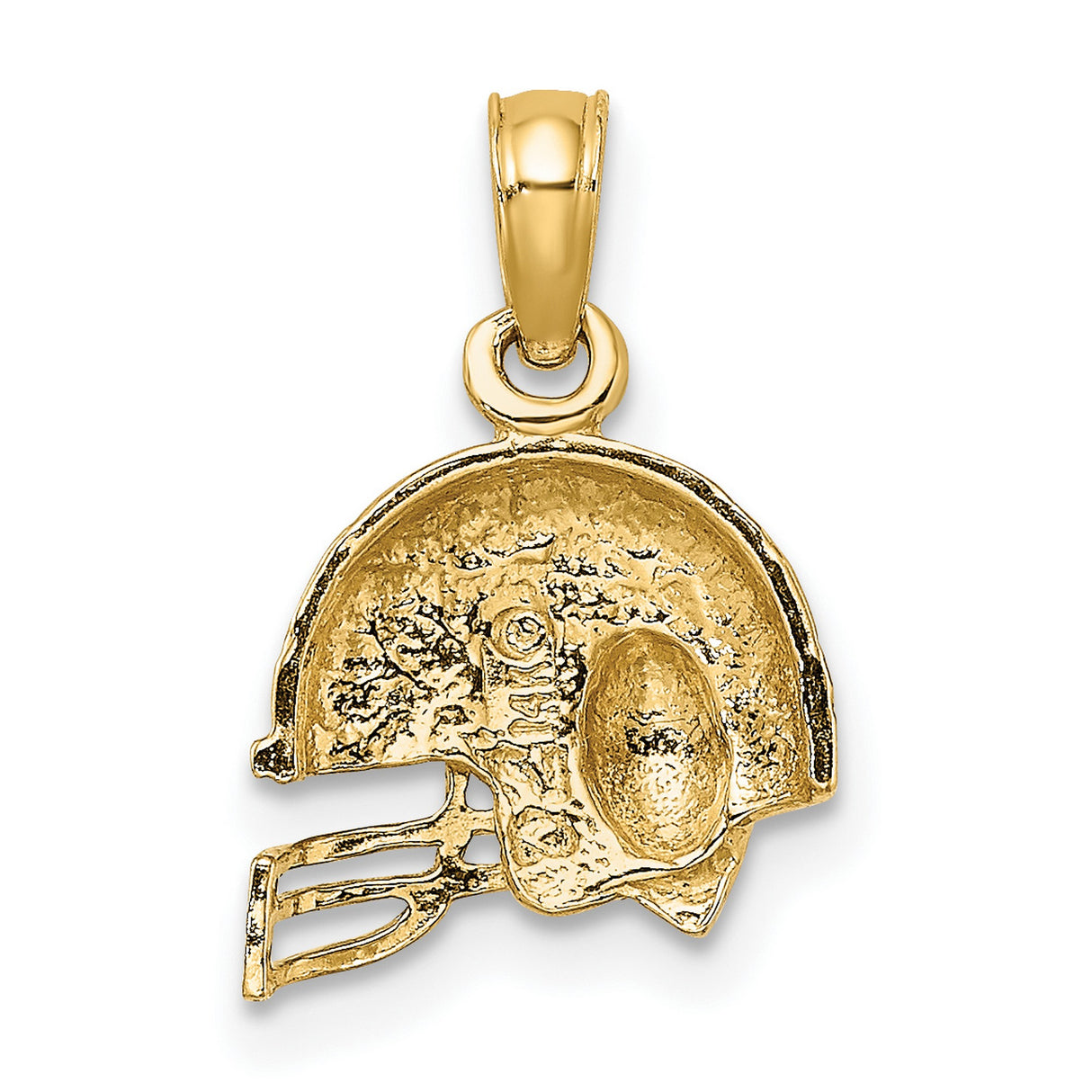14k Multi-Tone Gold Football Helmet Pendant with Raised Ball and Textured Faceguard Detail