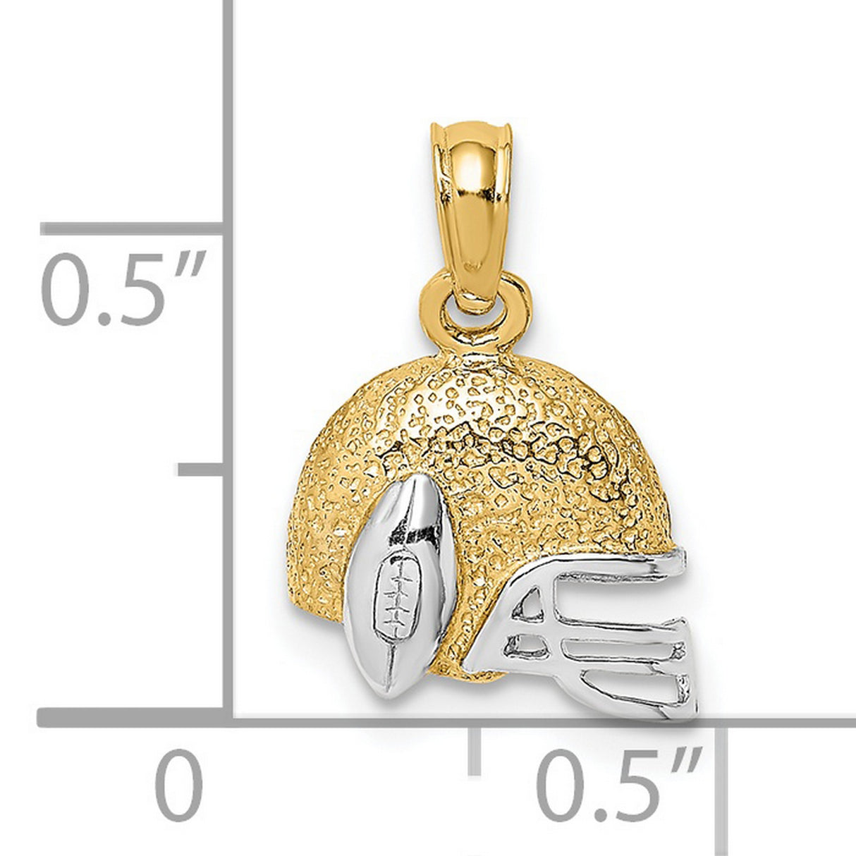 14k Multi-Tone Gold Football Helmet Pendant with Raised Ball and Textured Faceguard Detail