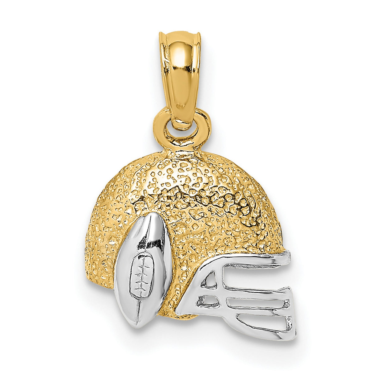14k Multi-Tone Gold Football Helmet Pendant with Raised Ball and Textured Faceguard Detail