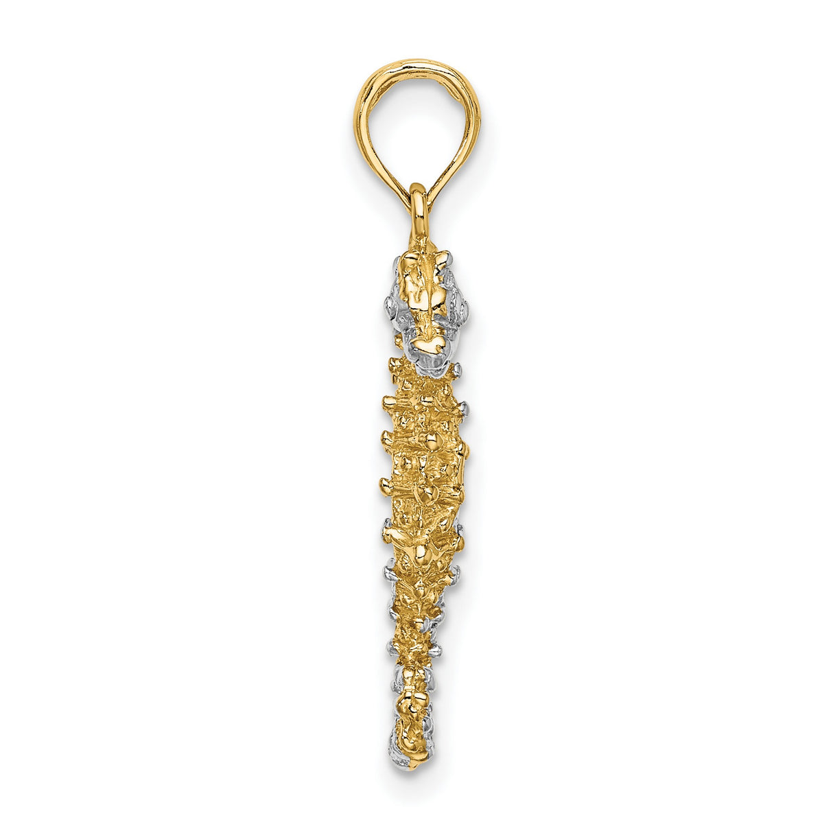 14k Two-Tone Gold Seahorse Pendant, Textured Ocean Animal Charm, Nautical Theme for Women