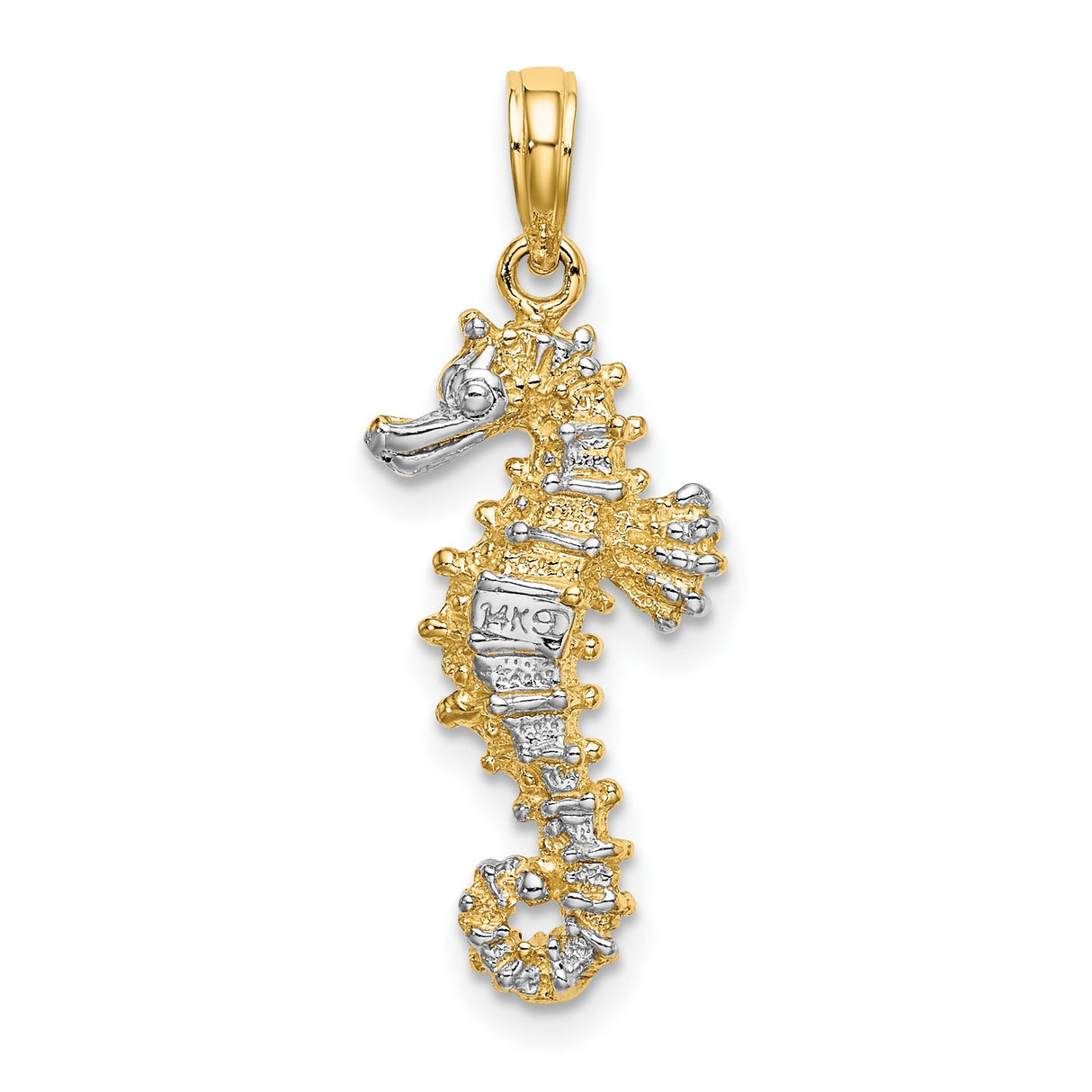 14k Two-Tone Gold Seahorse Pendant, Textured Ocean Animal Charm, Nautical Theme for Women