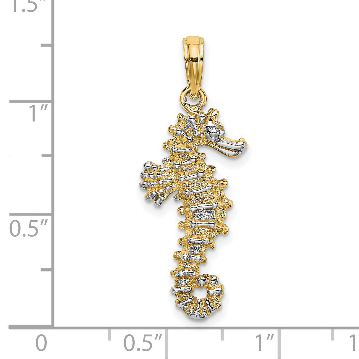 14k Two-Tone Gold Seahorse Pendant, Textured Ocean Animal Charm, Nautical Theme for Women