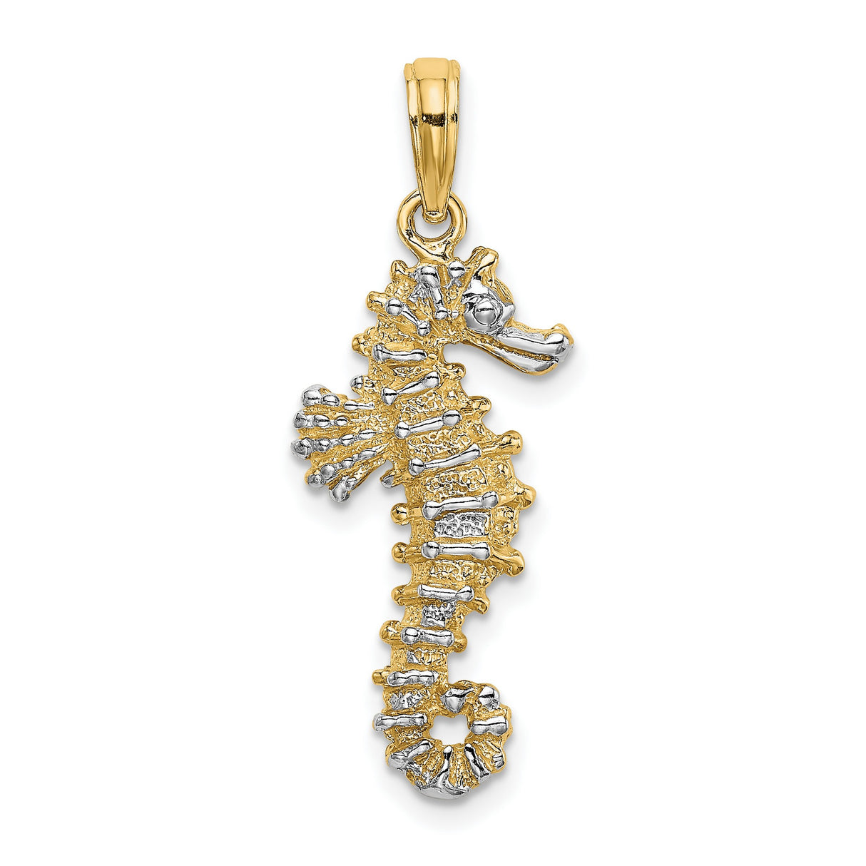 14k Two-Tone Gold Seahorse Pendant, Textured Ocean Animal Charm, Nautical Theme for Women