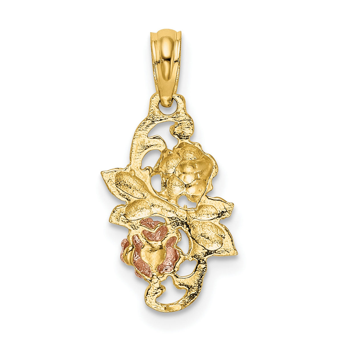 14k Two-Tone Gold Floral Pendant with Leaf Design and Rose Gold Accents for Women