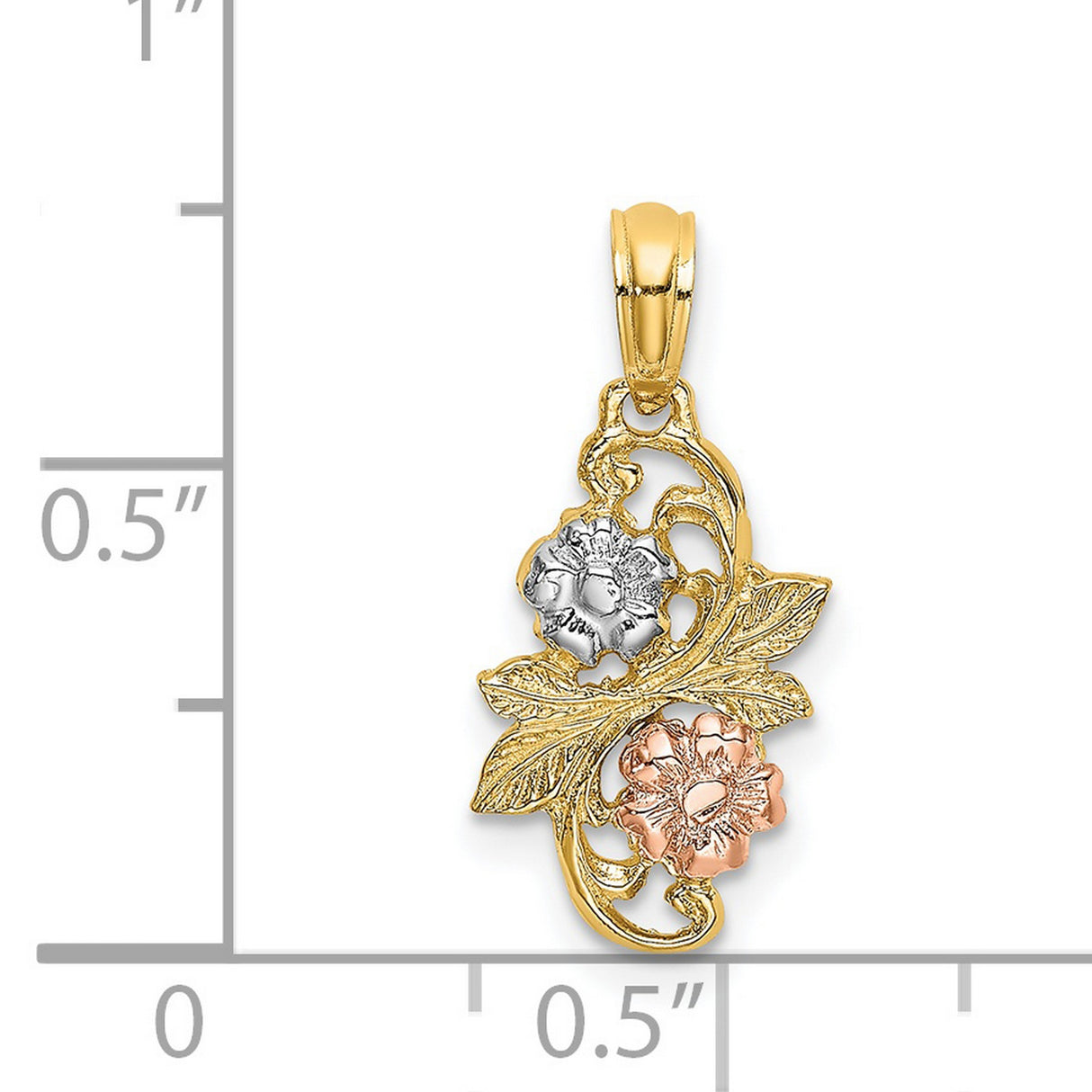 14k Two-Tone Gold Floral Pendant with Leaf Design and Rose Gold Accents for Women
