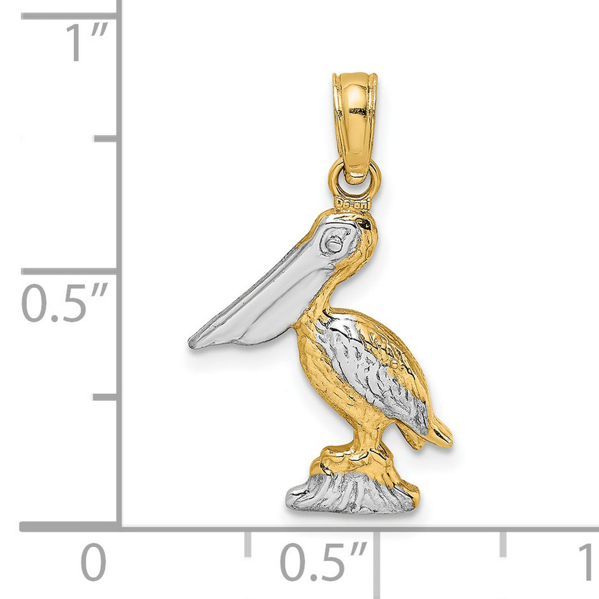 14k Yellow Gold Two-Tone Pelican Pendant, Detailed Bird on Rock, Nautical Coastal Theme
