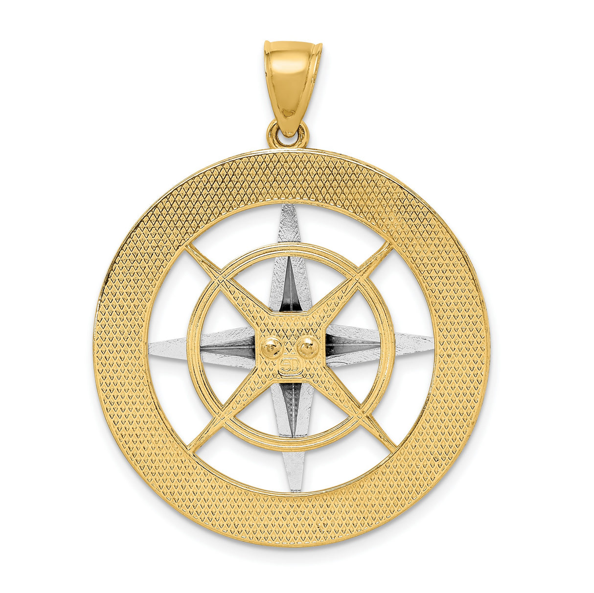14k Two-Tone Gold Compass Pendant with Cardinal Points, Nautical Travel Charm