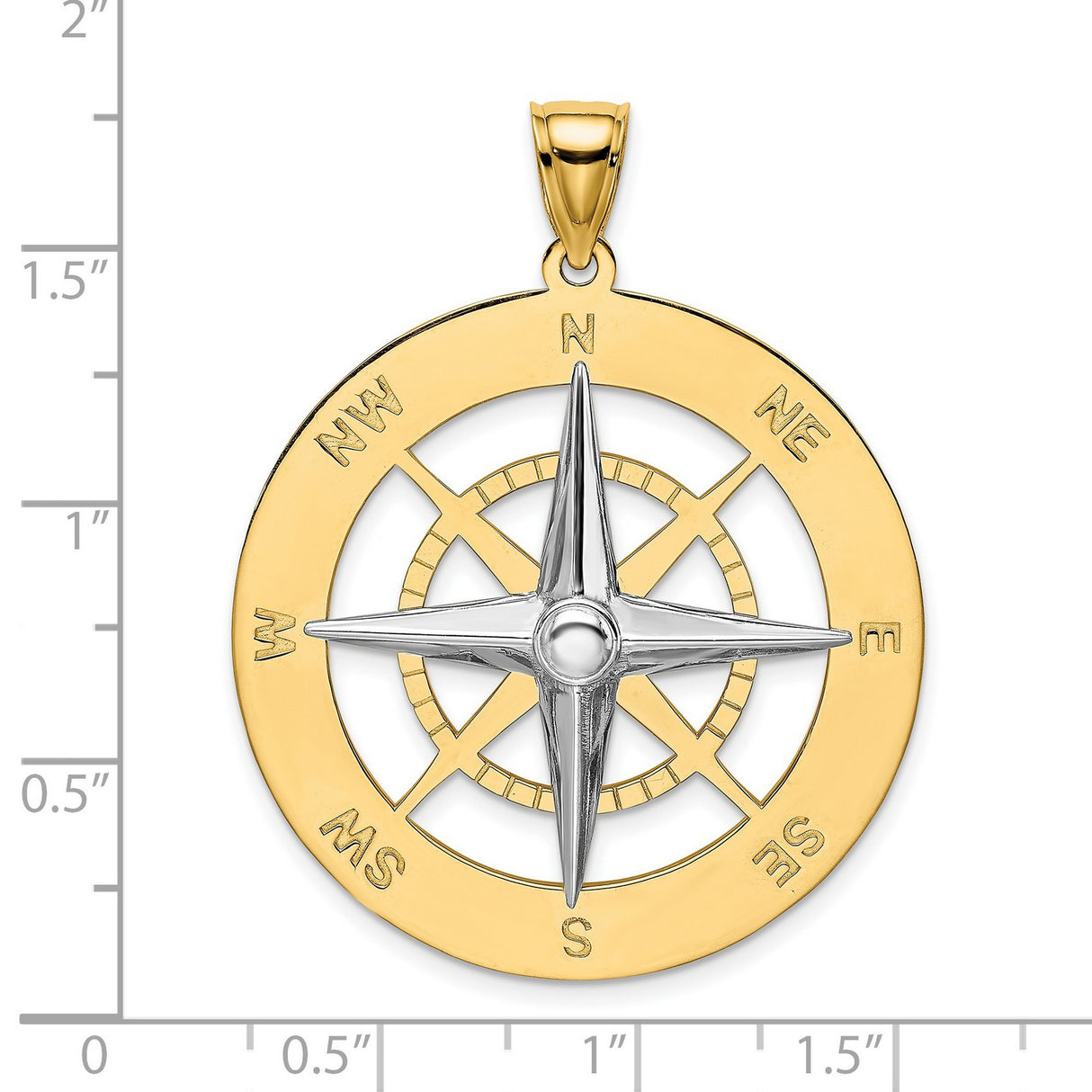14k Two-Tone Gold Compass Pendant with Cardinal Points, Nautical Travel Charm