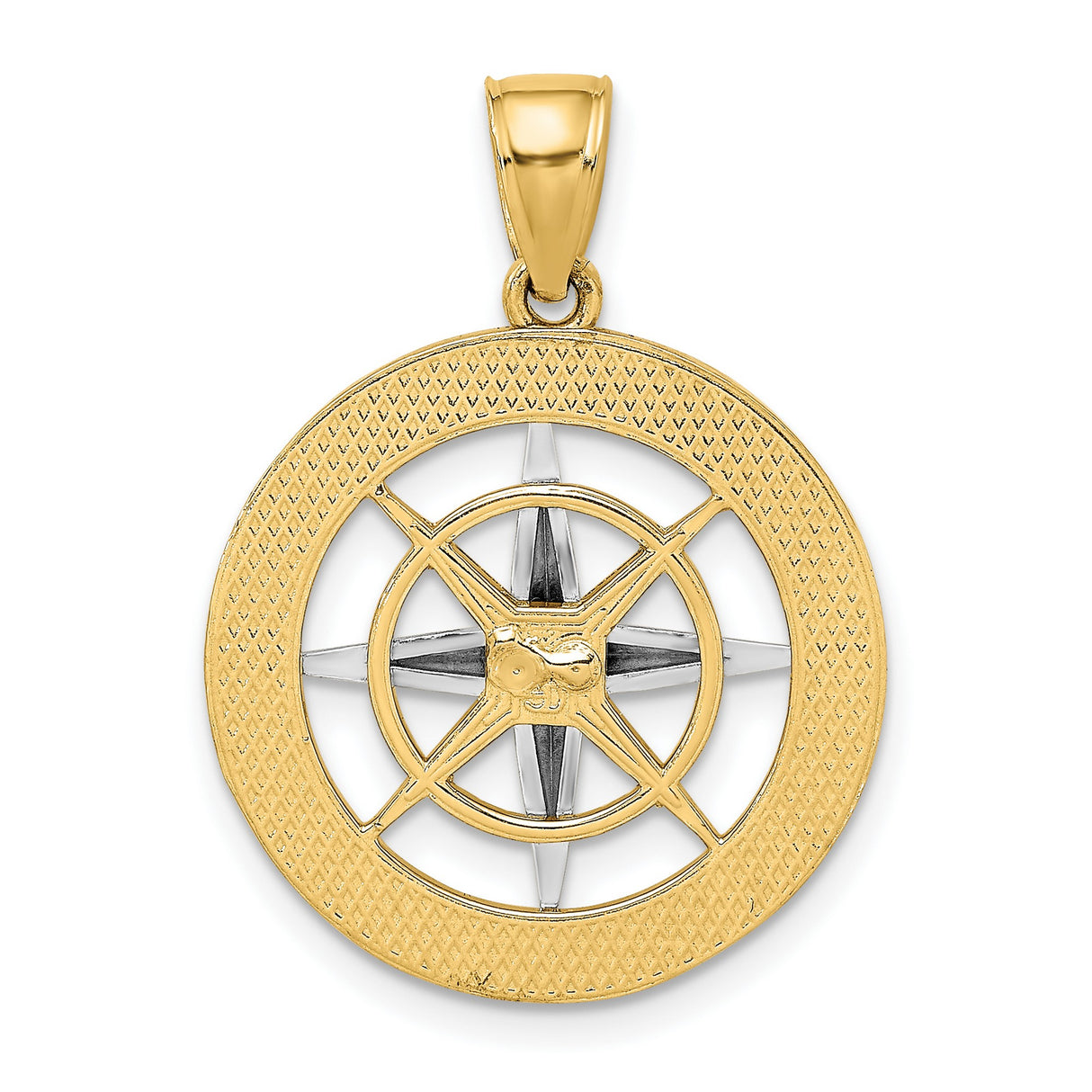 14k Two-Tone Gold Compass Rose Pendant with White Gold Points and Directions