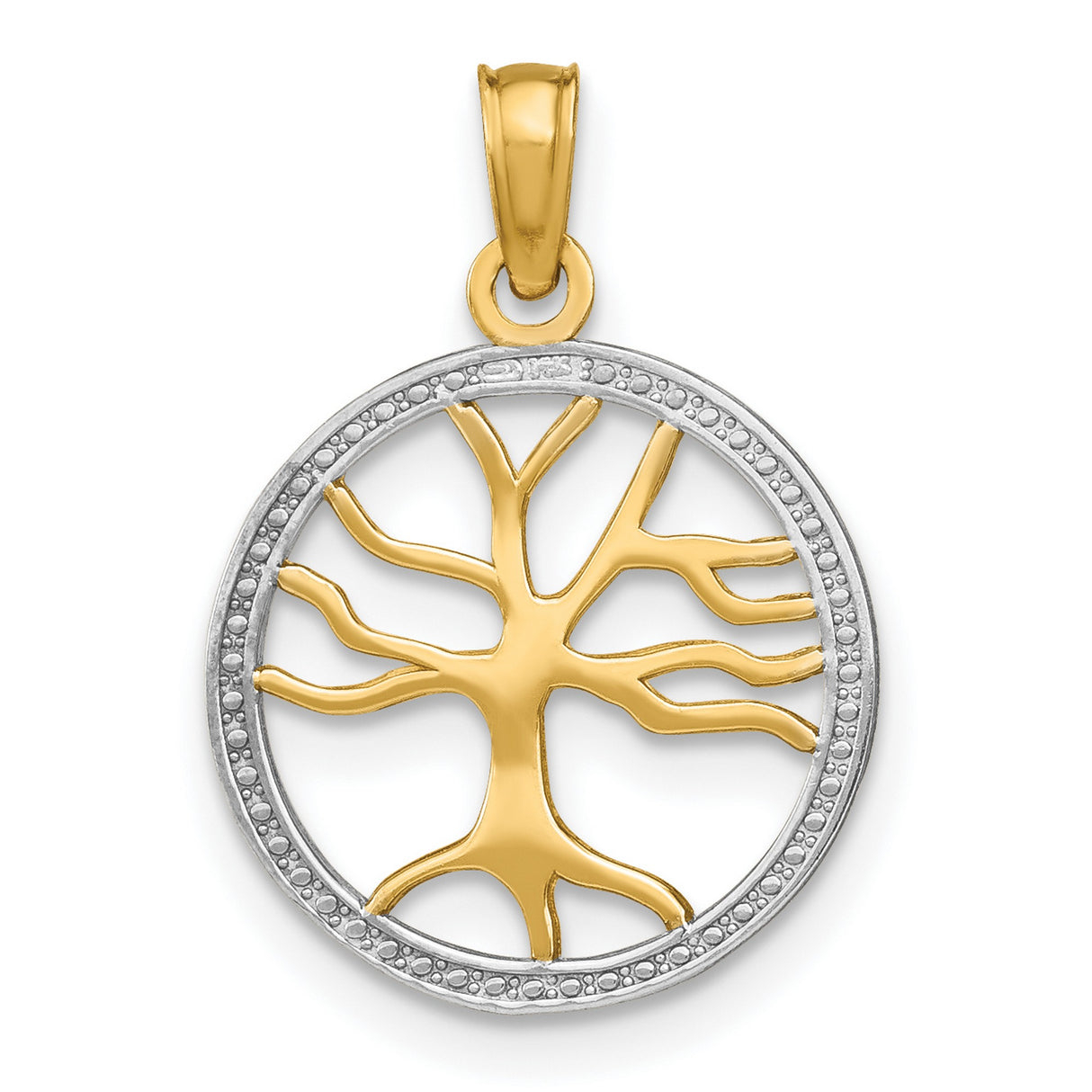 14k Two-Tone Gold Tree of Life Pendant with Diamond Cut Detailing, Openwork Design