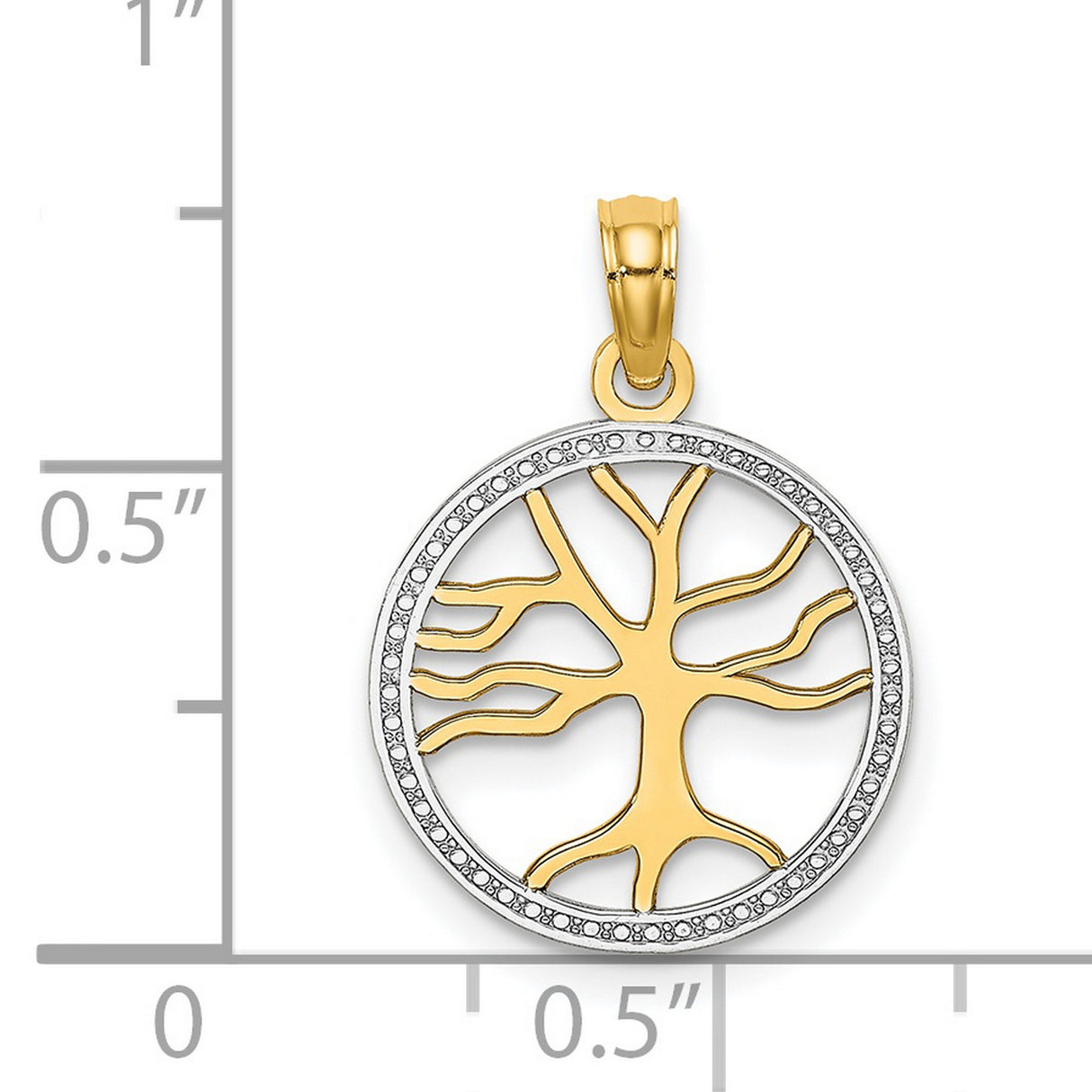 14k Two-Tone Gold Tree of Life Pendant with Diamond Cut Detailing, Openwork Design