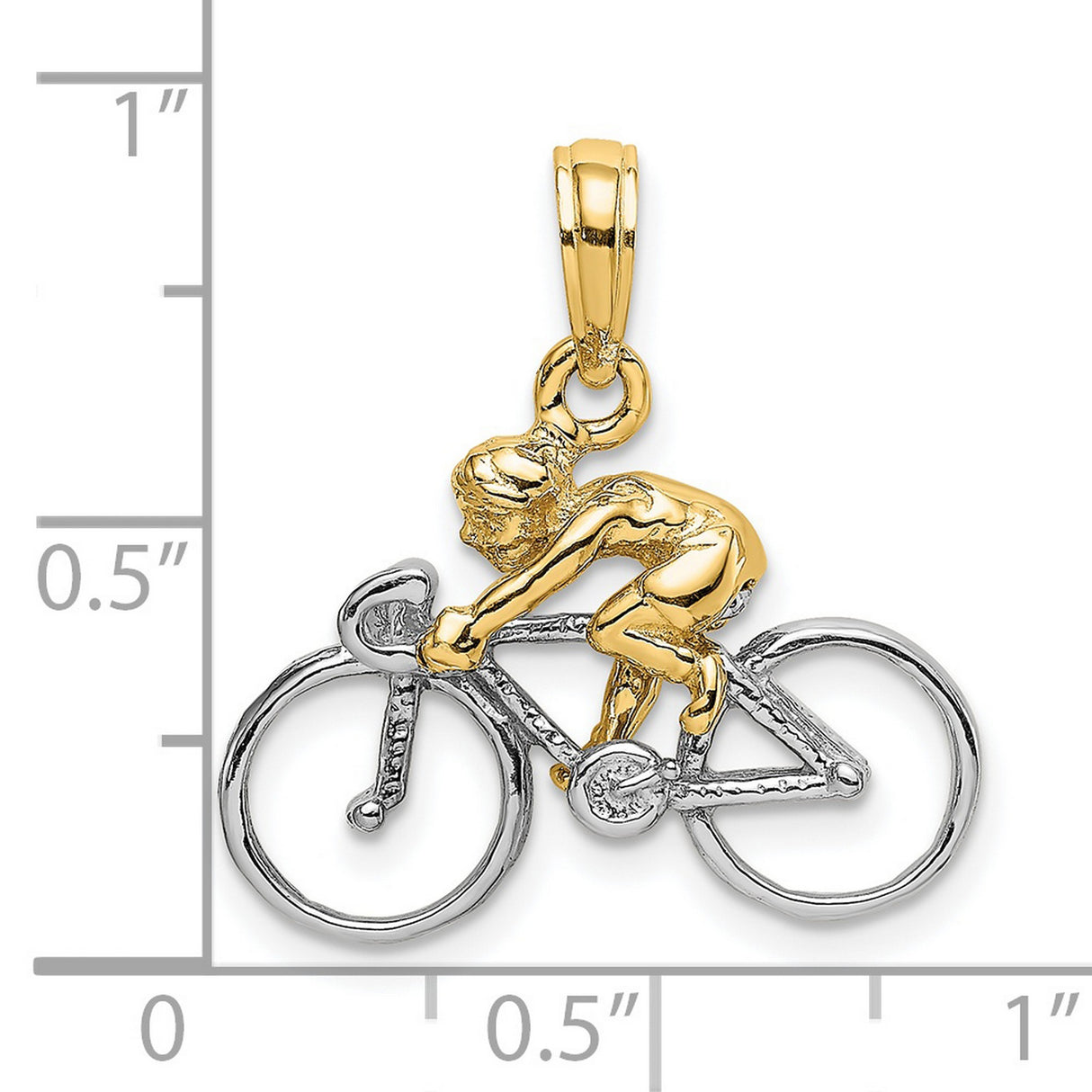 14k Two-Tone Gold Cyclist Pendant with Rider on Racing Bicycle, Sports Charm for Men or Women