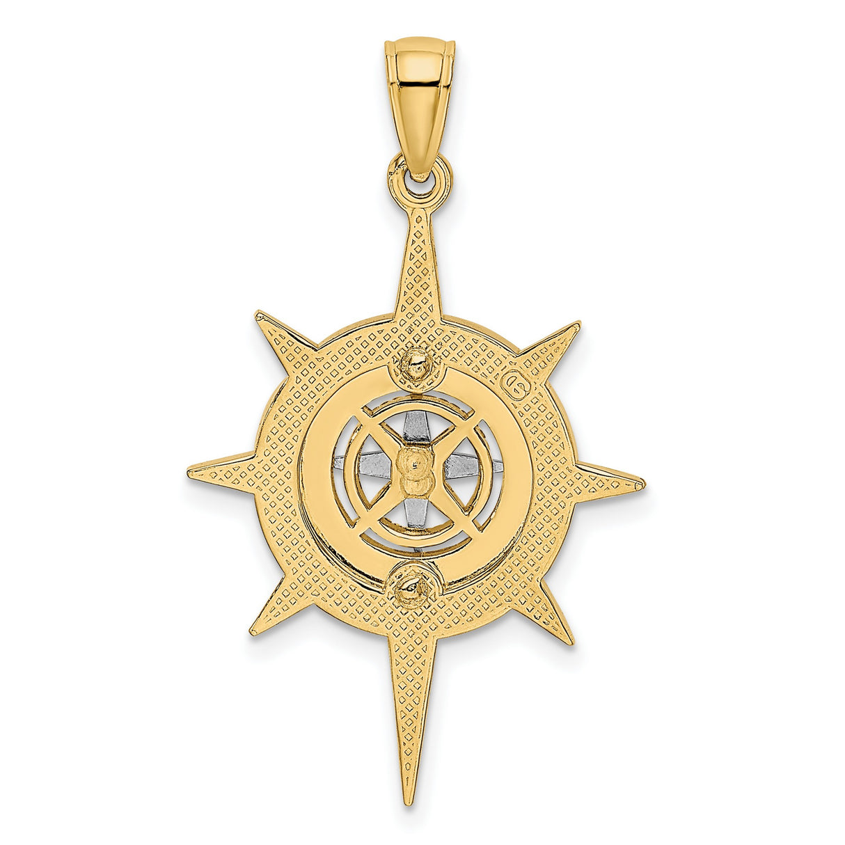 14k Two-Tone Gold Compass Pendant, Nautical Medallion with Star Frame, Travel Charm