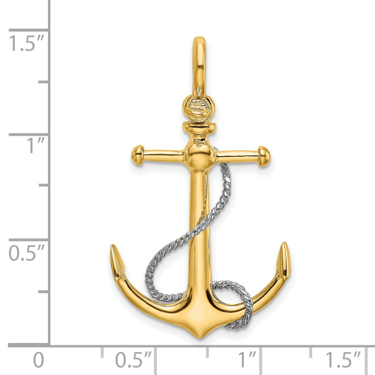 14k Two-Tone Gold Anchor Pendant with Detailed Rope Design, Nautical Christian Symbol