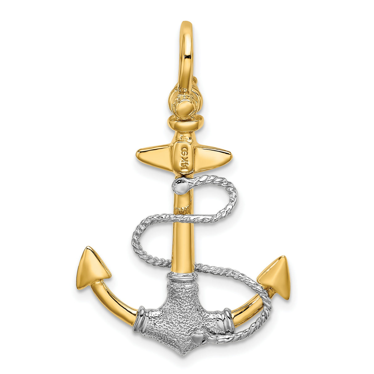 14k Two-Tone Gold Anchor Pendant with Rope Design, Nautical Christian Charm