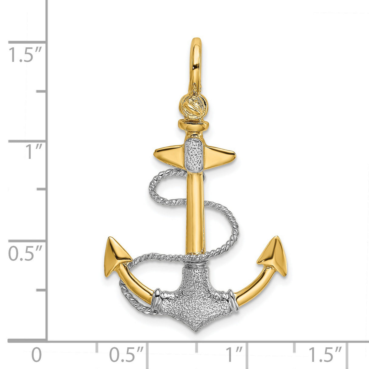 14k Two-Tone Gold Anchor Pendant with Rope Design, Nautical Christian Charm