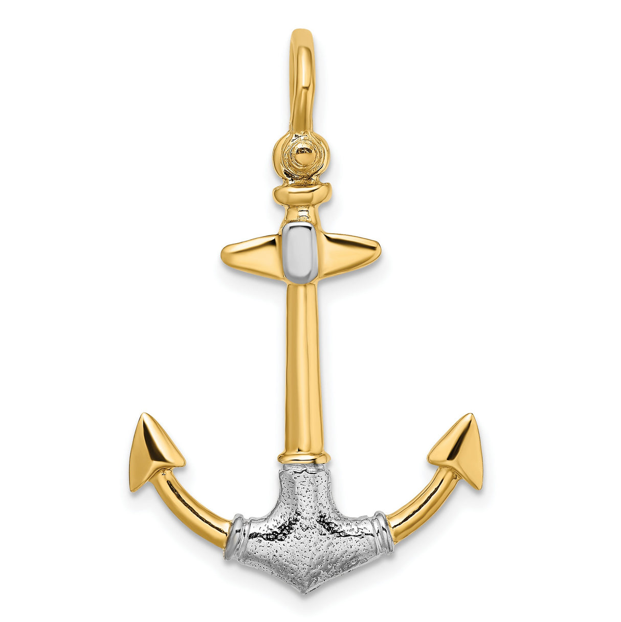 14k Multi-Tone Gold Anchor Pendant, Nautical Design with Yellow and Rhodium Finish, Christian Symbol for Men or Unisex
